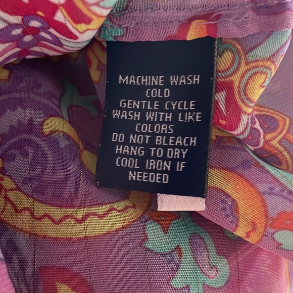 Chaps Purple with Multi-Color Abstract Floral Print Short Sleeve V-Neck Tie Top - Picture 7 of 13